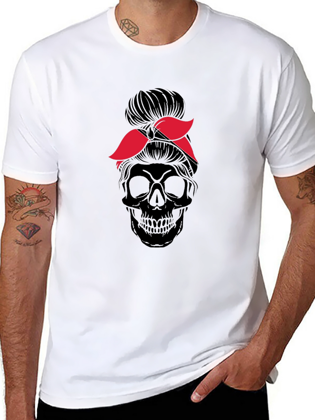 Skull Messy Bun T-Shirt - Graphic Tee