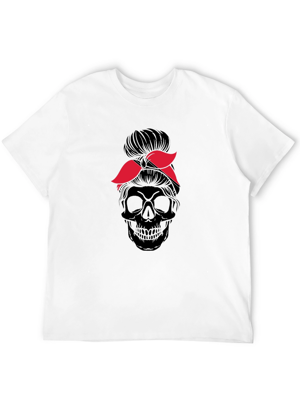 Skull Messy Bun T-Shirt - Graphic Tee