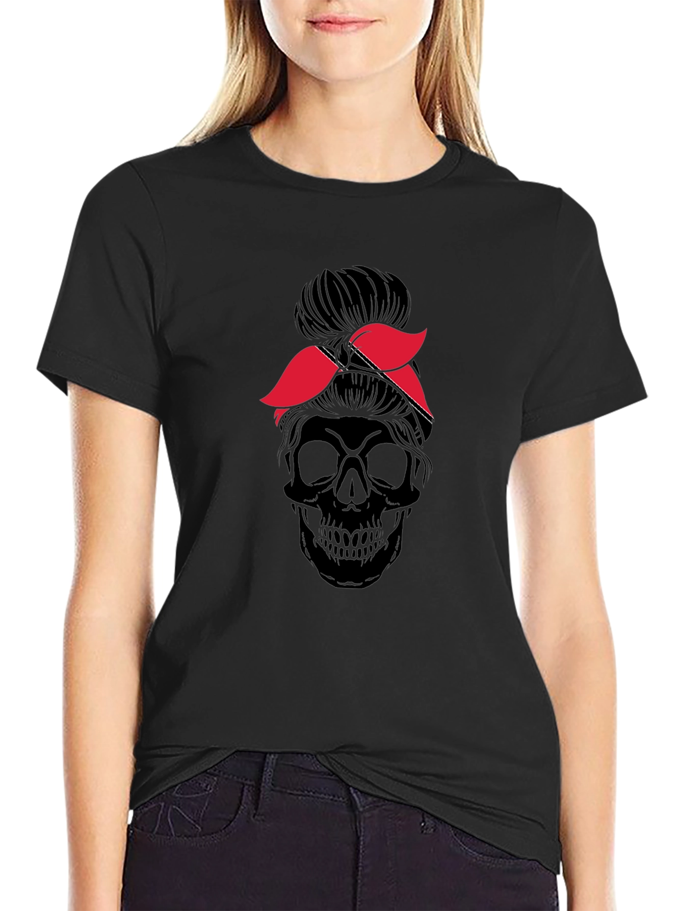 Skull Messy Bun T-Shirt - Graphic Tee