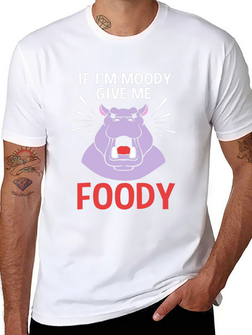 Moody Hippo Foody T-Shirt Funny Graphic Tee