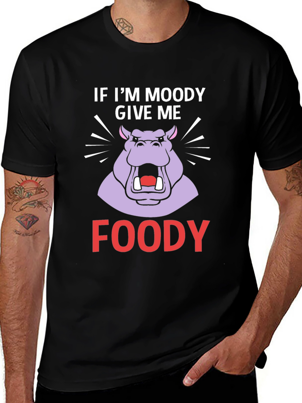 Moody Hippo Foody T-Shirt Funny Graphic Tee