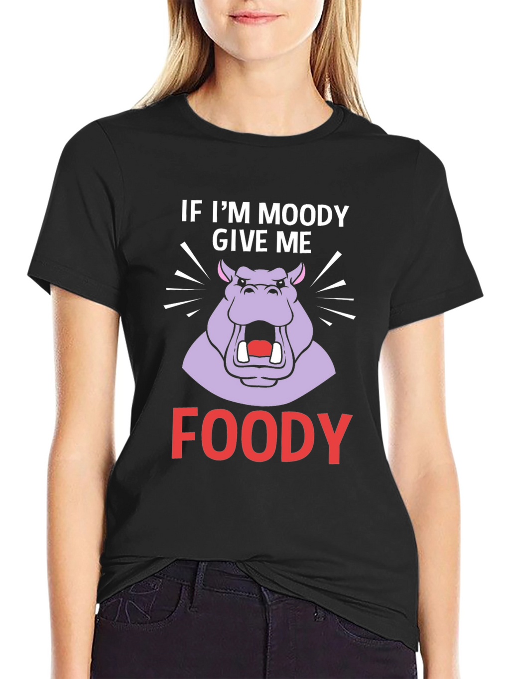 Moody Hippo Foody T-Shirt Funny Graphic Tee