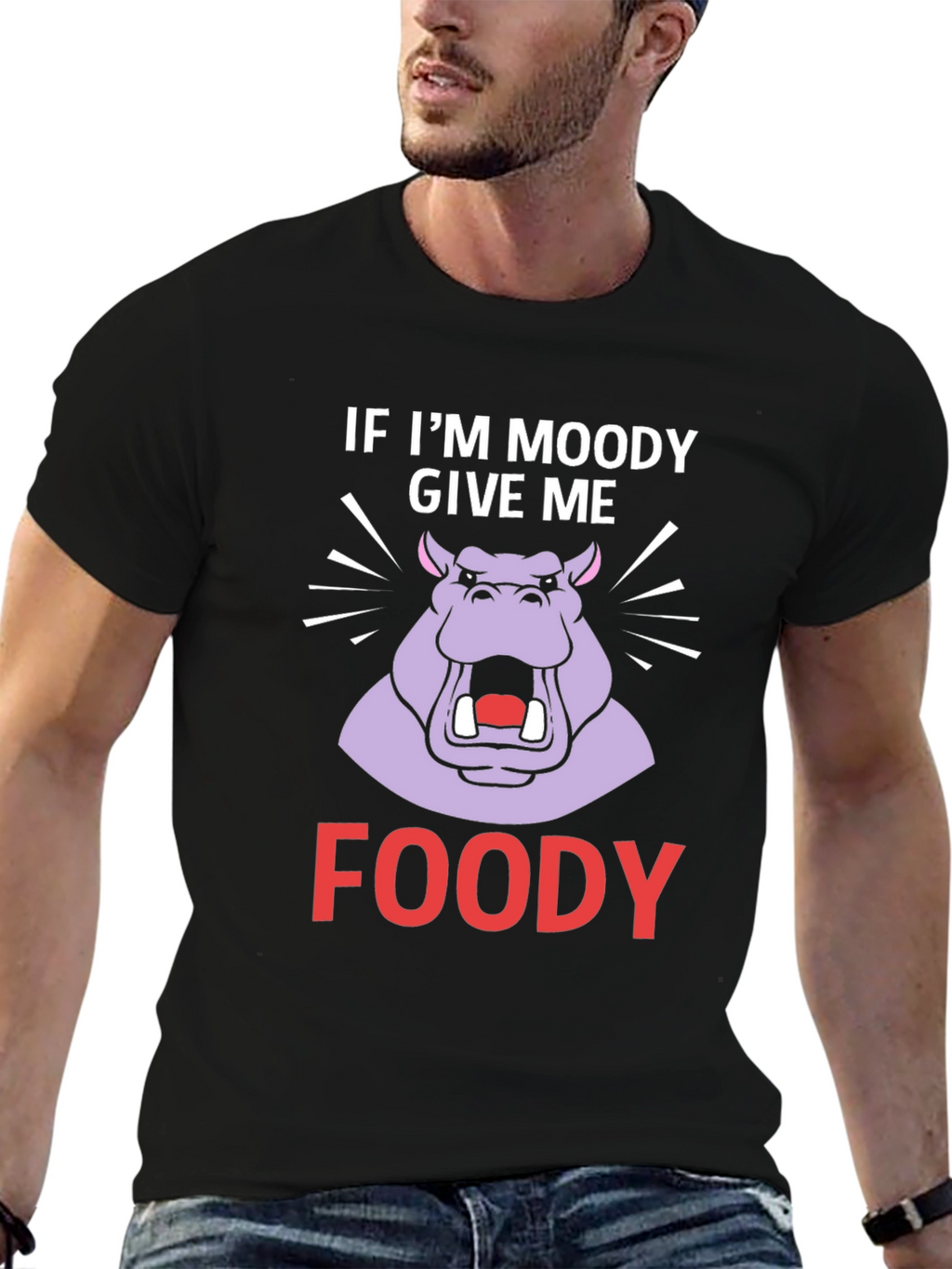 Moody Hippo Foody T-Shirt Funny Graphic Tee