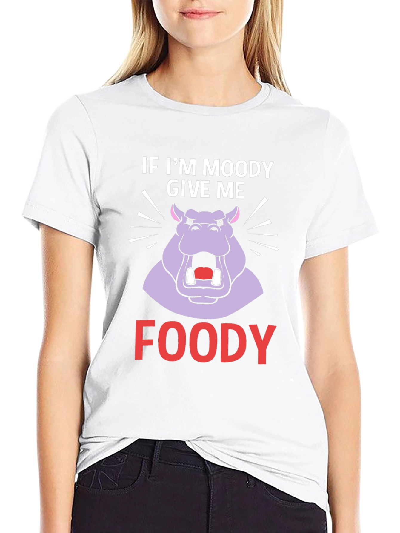 Moody Hippo Foody T-Shirt Funny Graphic Tee