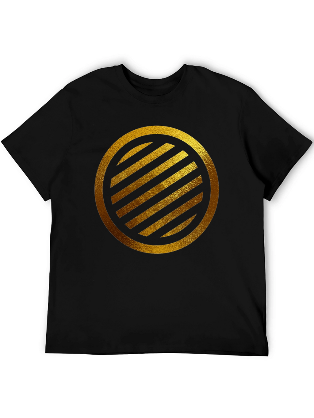 Gold Striped Circle on Black T-Shirt