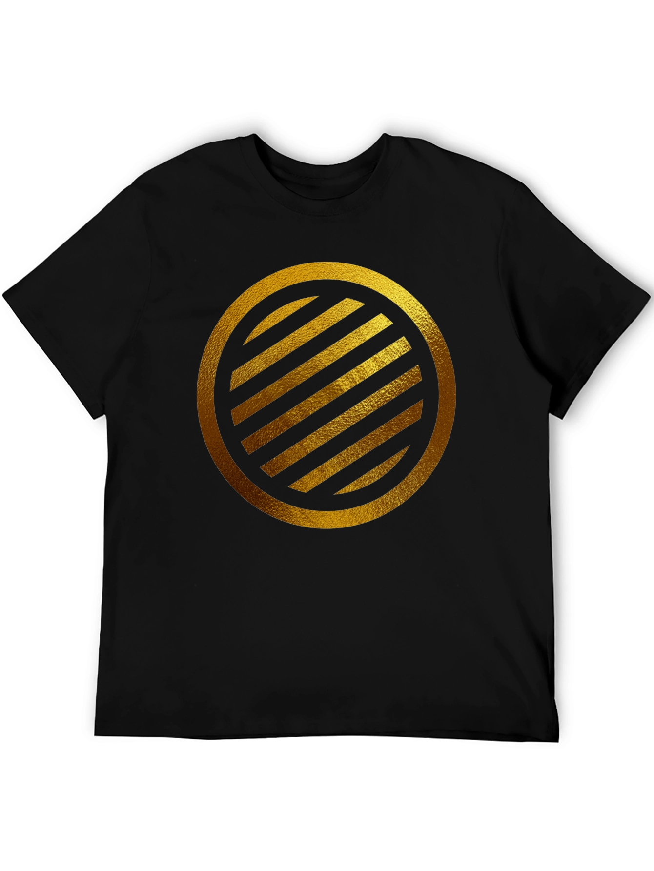 Gold Striped Circle on Black T-Shirt