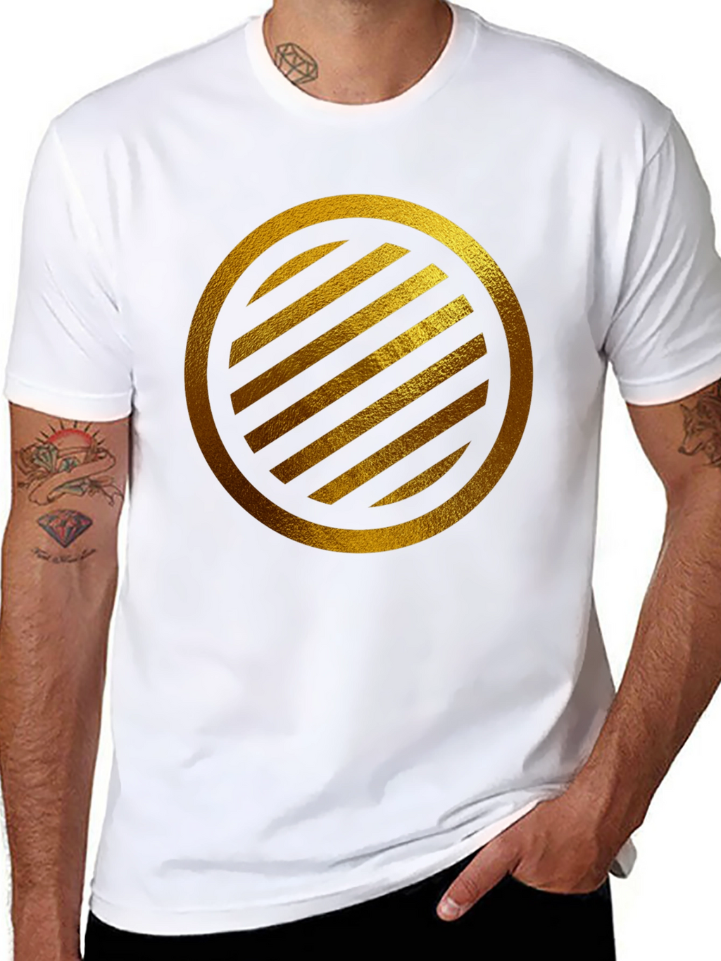 Gold Striped Circle on Black T-Shirt