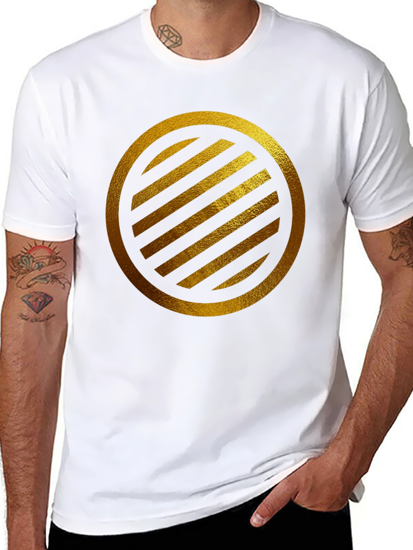 Gold Striped Circle on Black T-Shirt