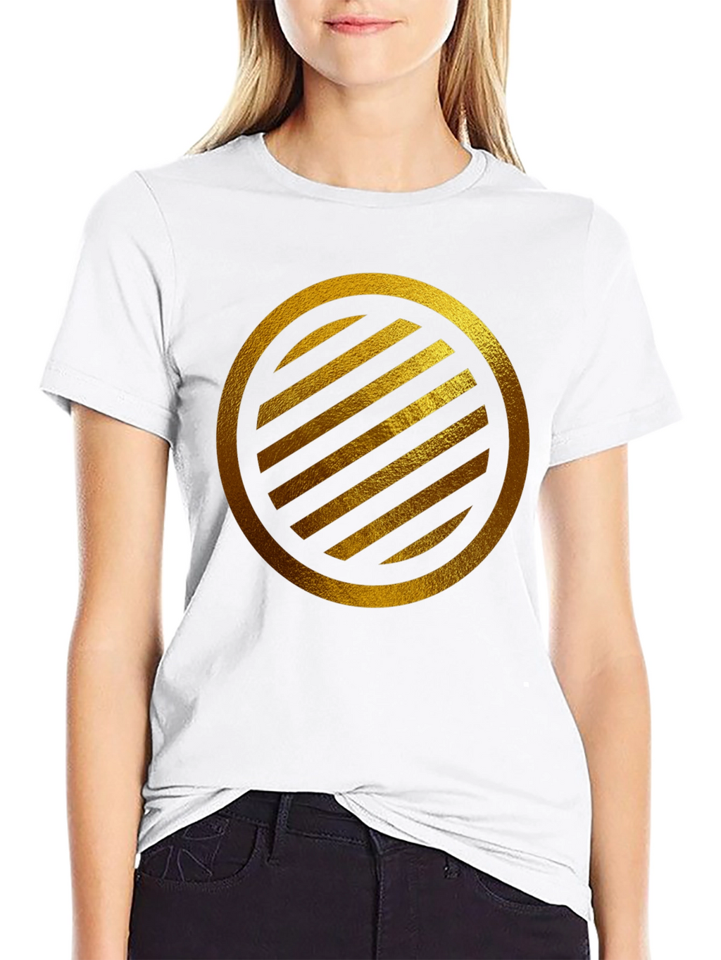 Gold Striped Circle on Black T-Shirt