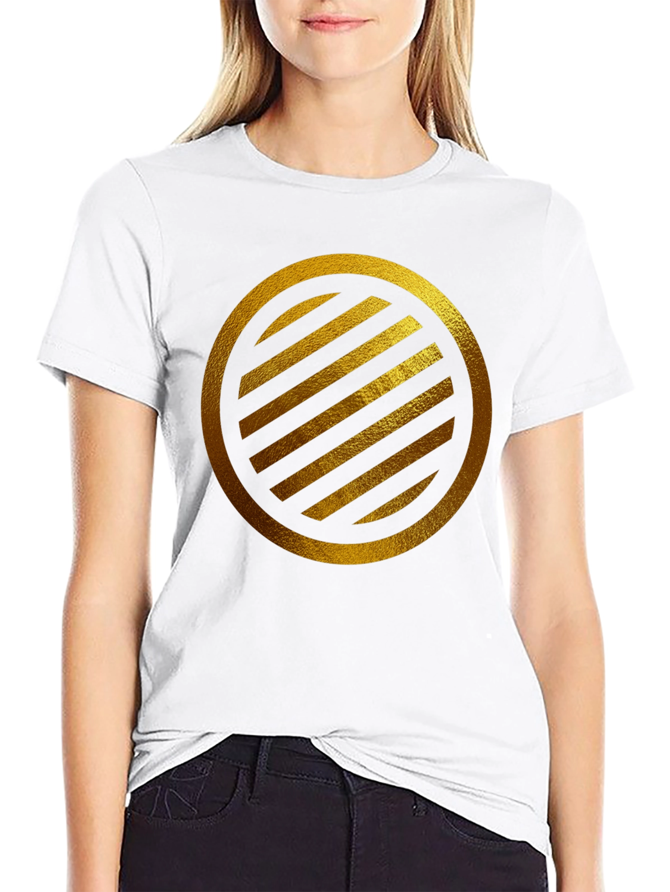 Gold Striped Circle on Black T-Shirt