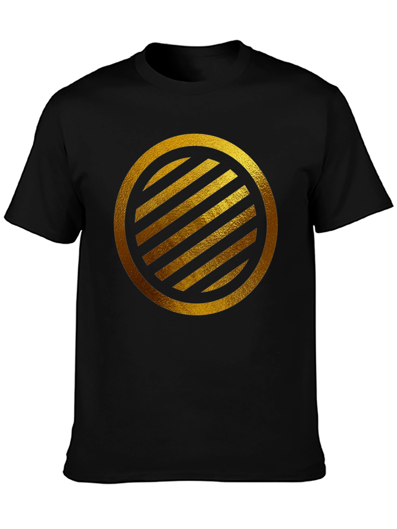 Gold Striped Circle on Black T-Shirt