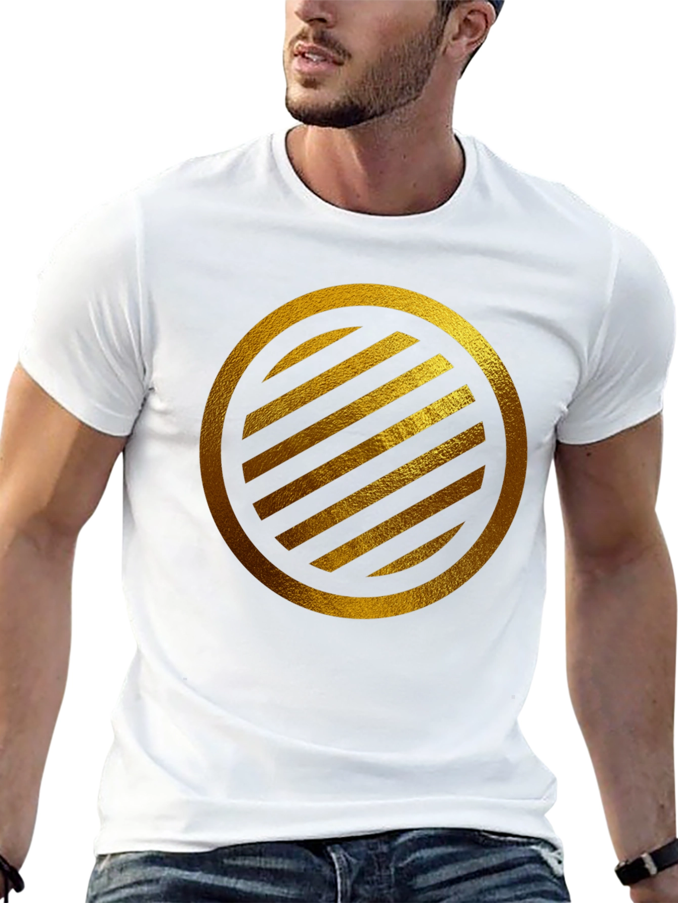 Gold Striped Circle on Black T-Shirt