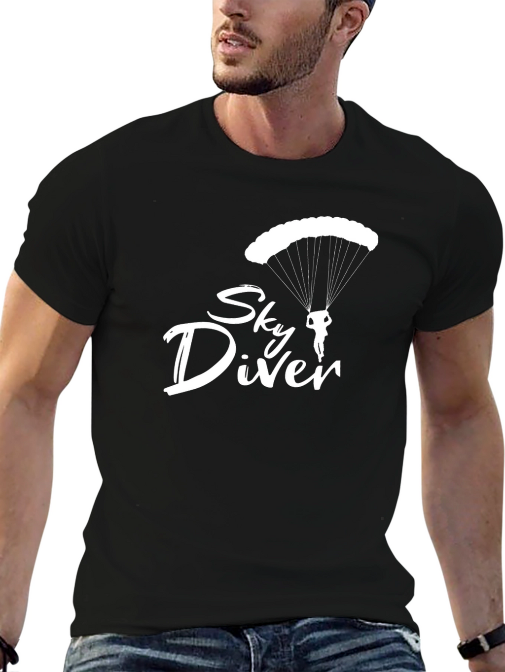 Sky Diver Graphic Tee - Black Cotton T-Shirt