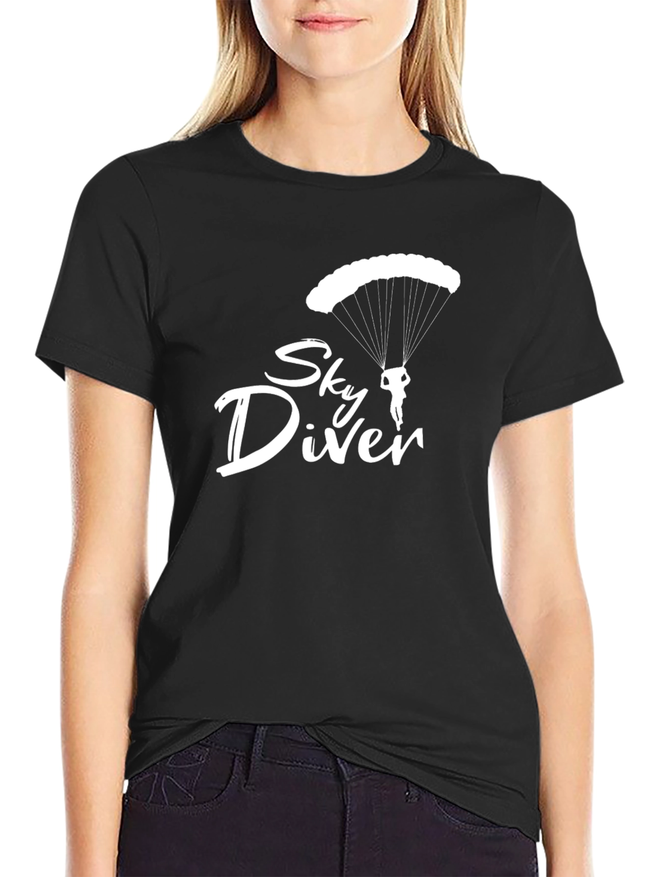 Sky Diver Graphic Tee - Black Cotton T-Shirt
