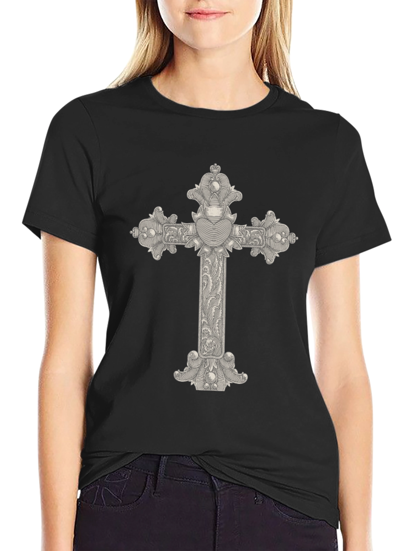 Ornate Cross Graphic Tee - Classic Black T-Shirt