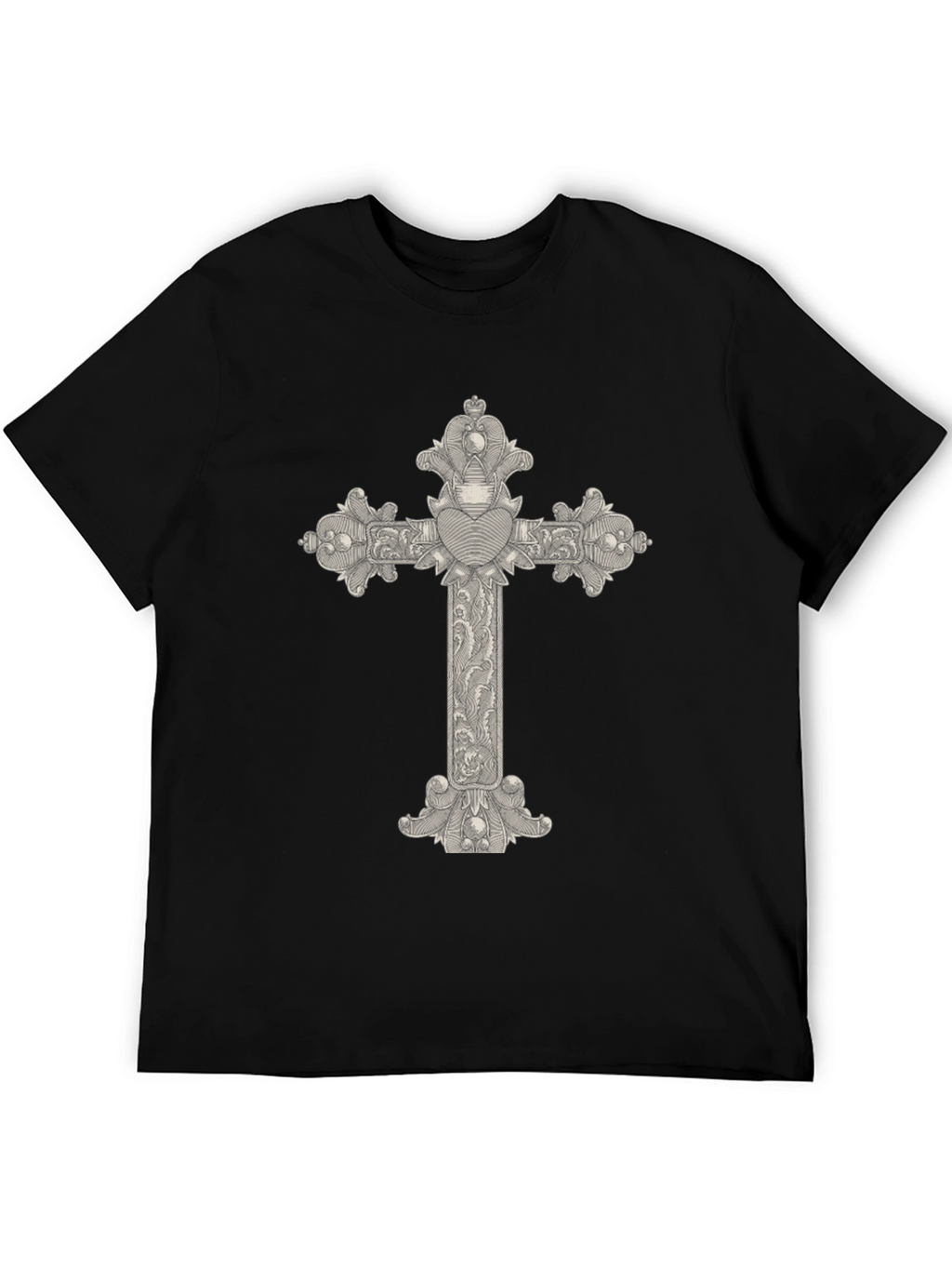 Ornate Cross Graphic Tee - Classic Black T-Shirt