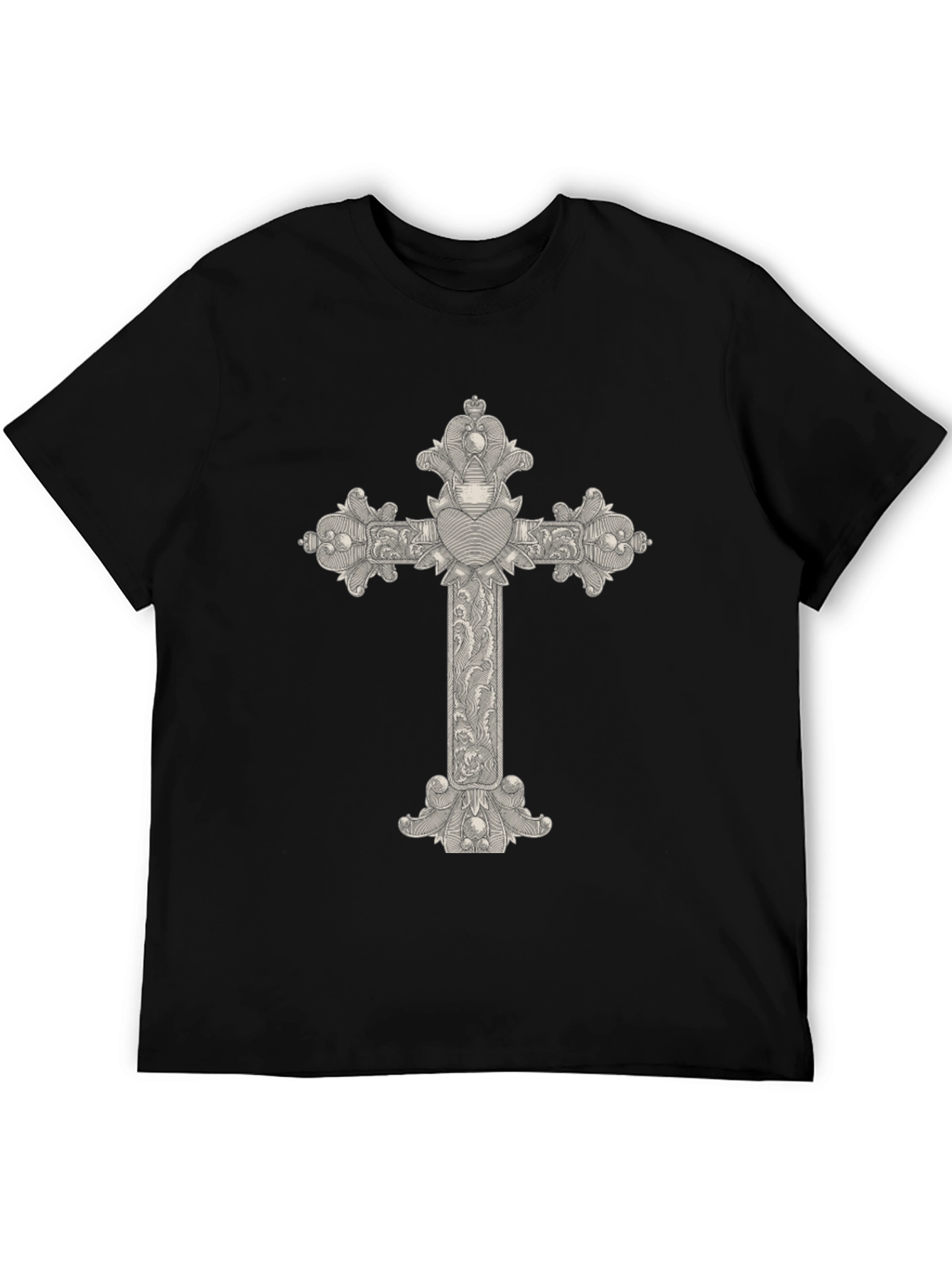 Ornate Cross Graphic Tee - Classic Black T-Shirt