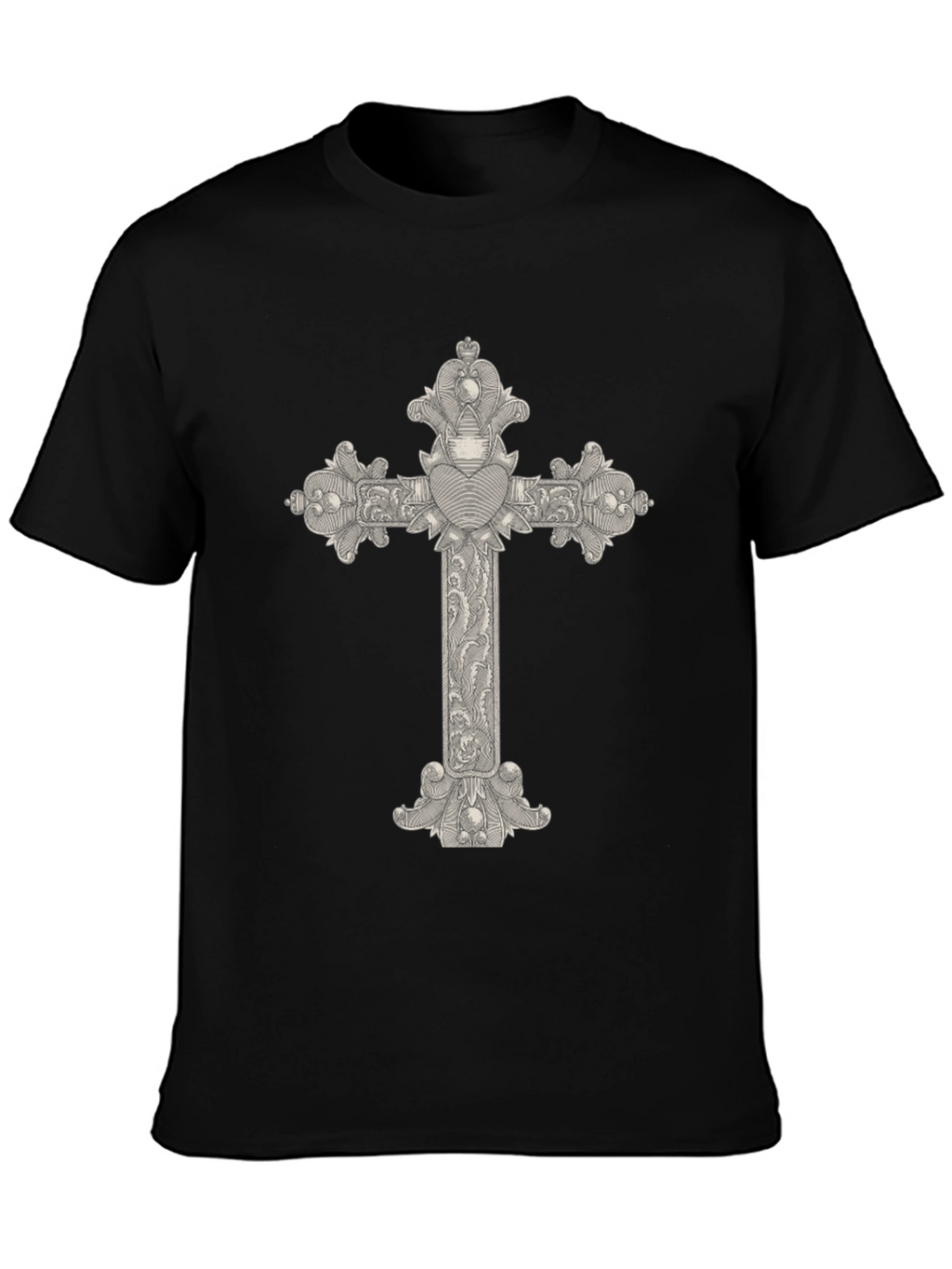 Ornate Cross Graphic Tee - Classic Black T-Shirt