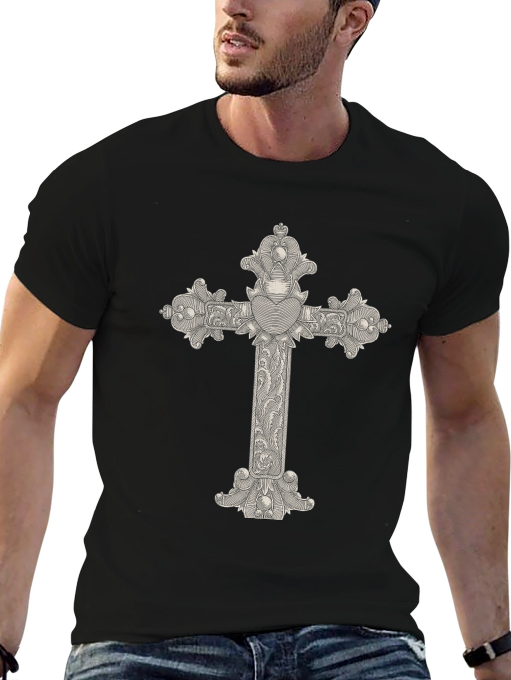 Ornate Cross Graphic Tee - Classic Black T-Shirt