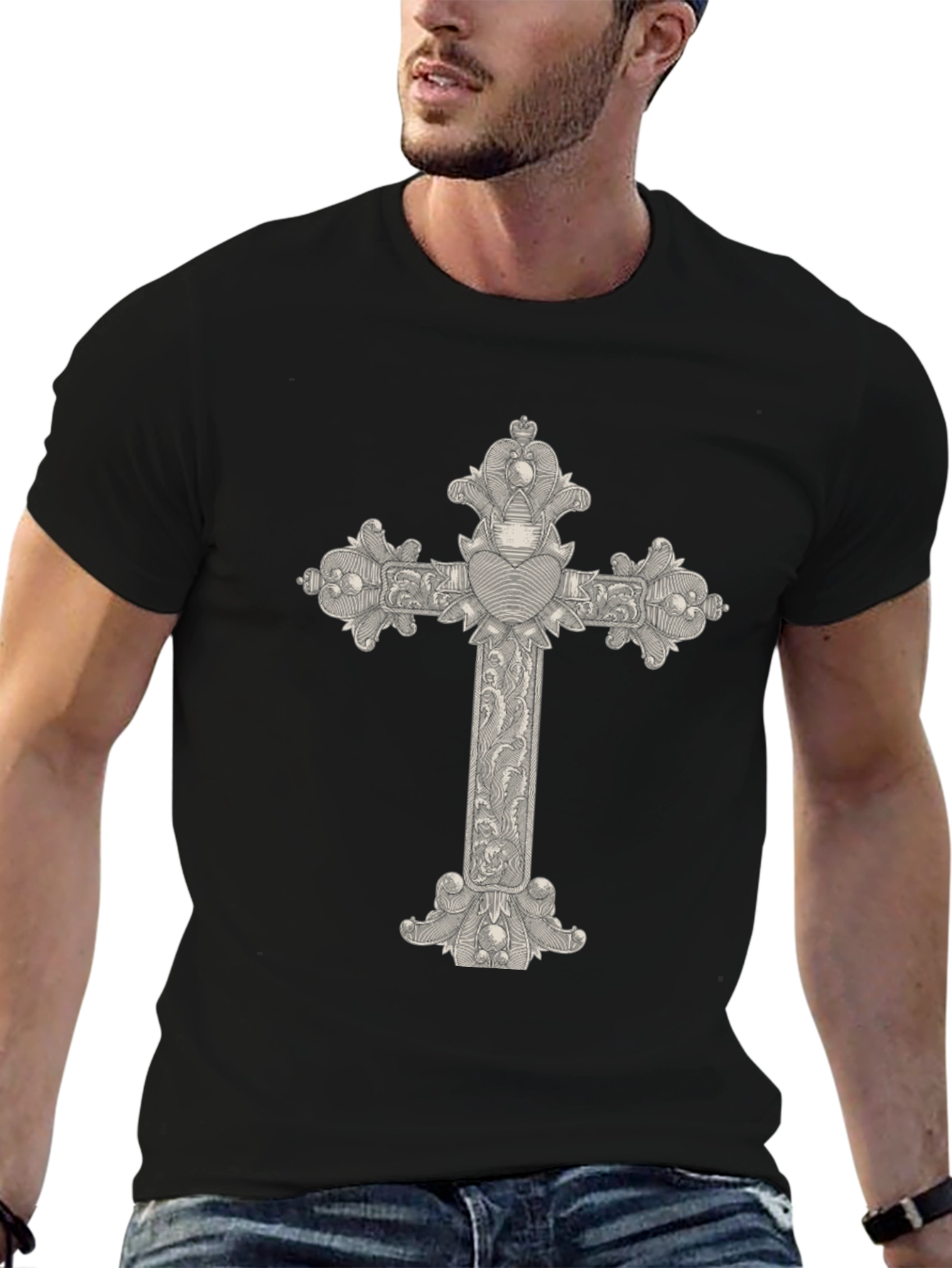 Ornate Cross Graphic Tee - Classic Black T-Shirt