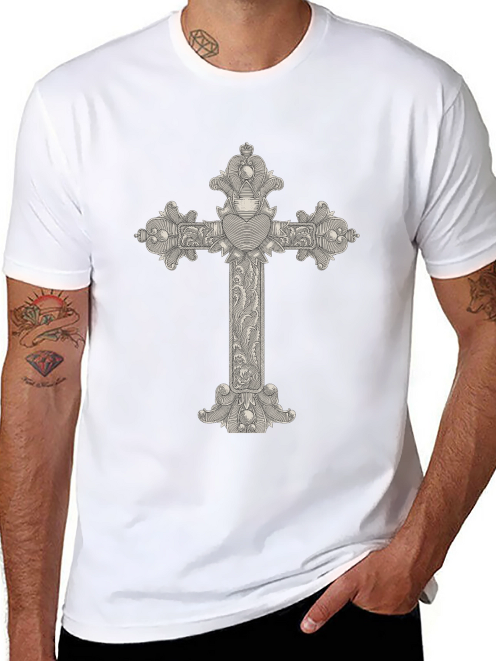 Ornate Cross Graphic Tee - Classic Black T-Shirt