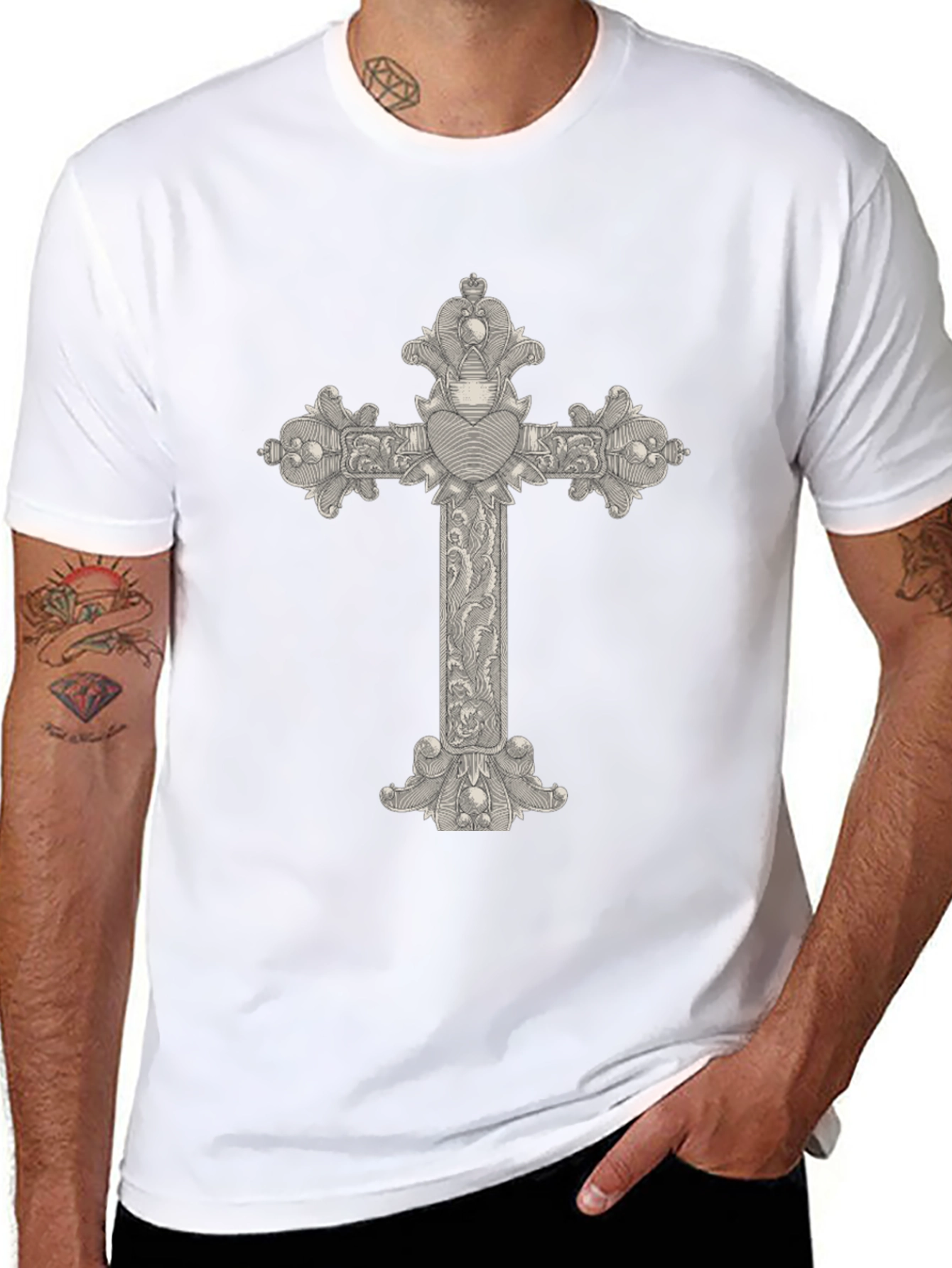 Ornate Cross Graphic Tee - Classic Black T-Shirt