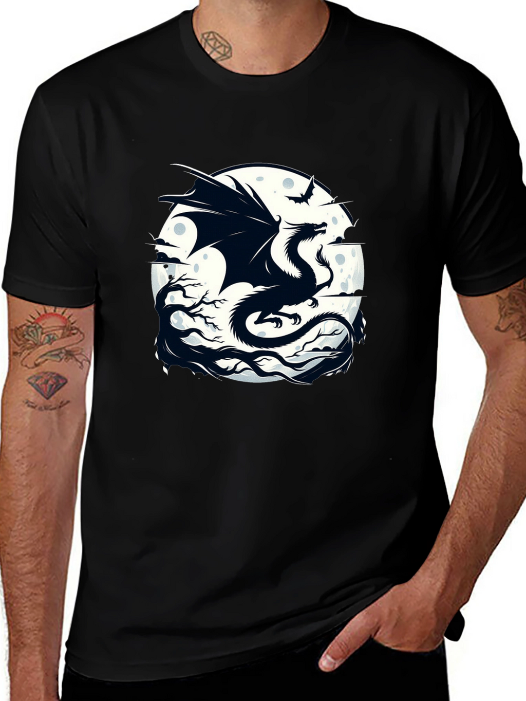 Dragon Moon Graphic Tee - Black