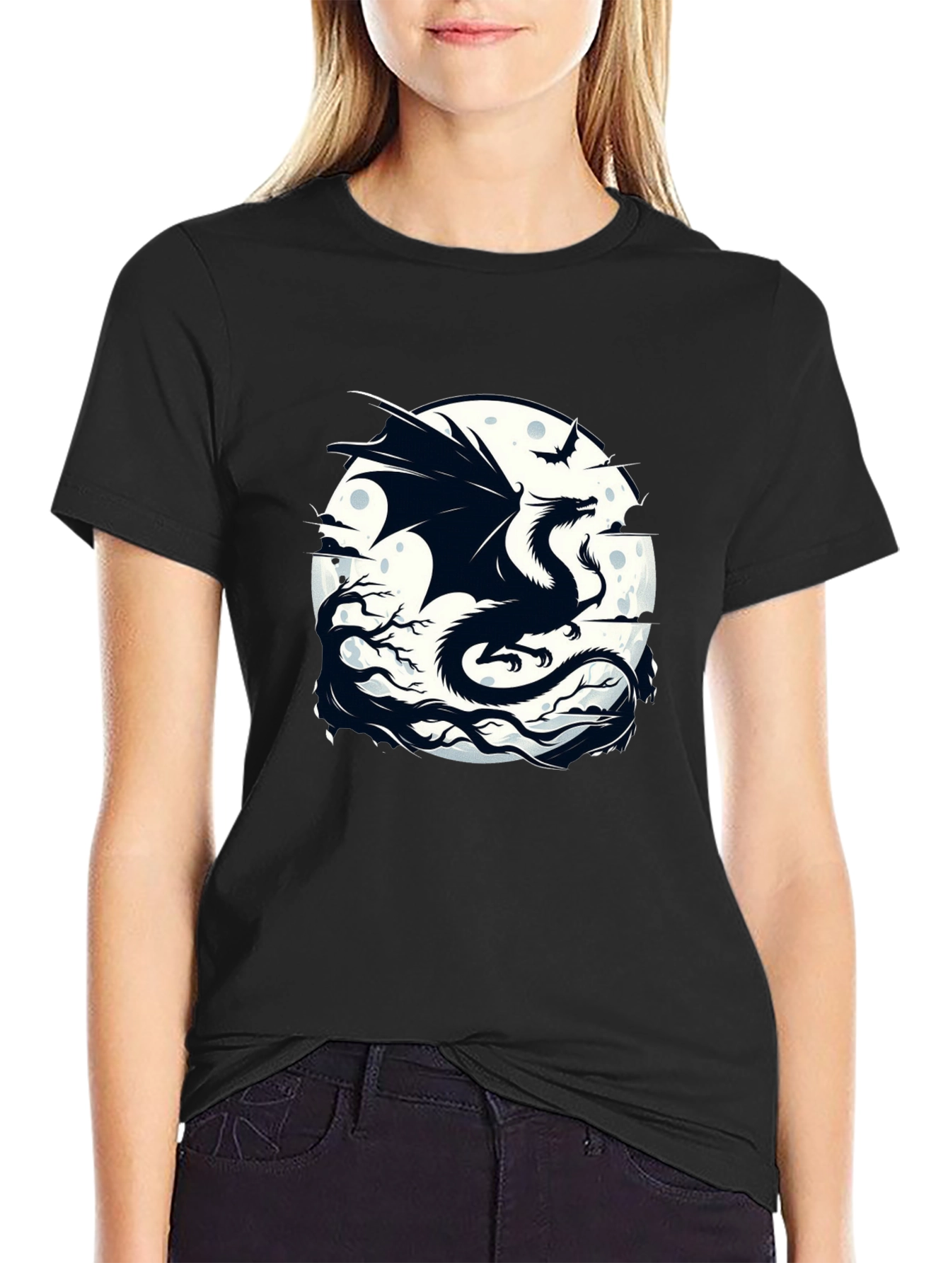 Dragon Moon Graphic Tee - Black