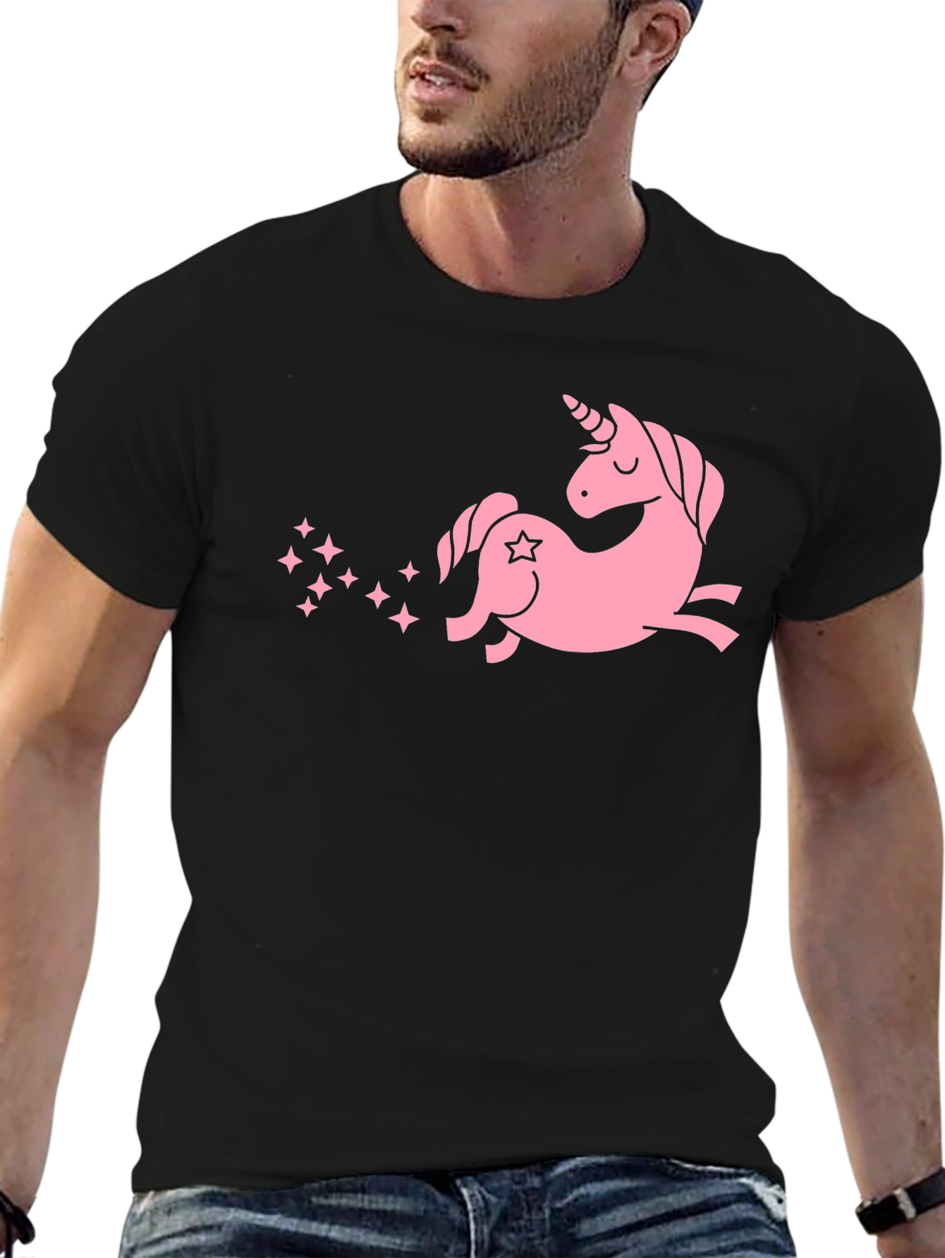 Pink Unicorn Black T-Shirt