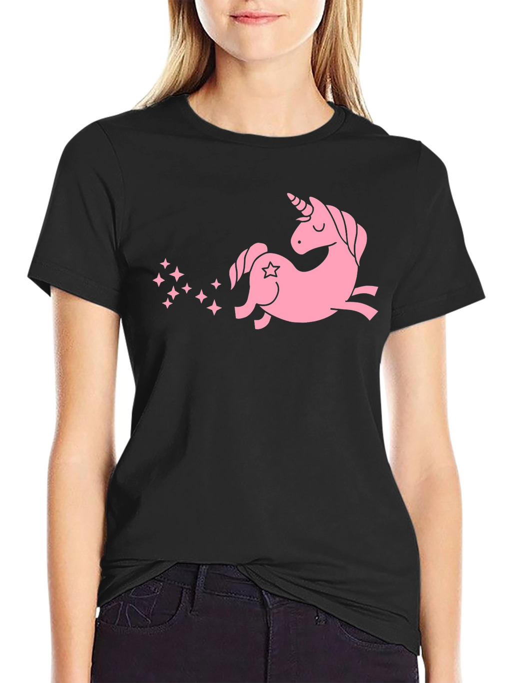 Pink Unicorn Black T-Shirt