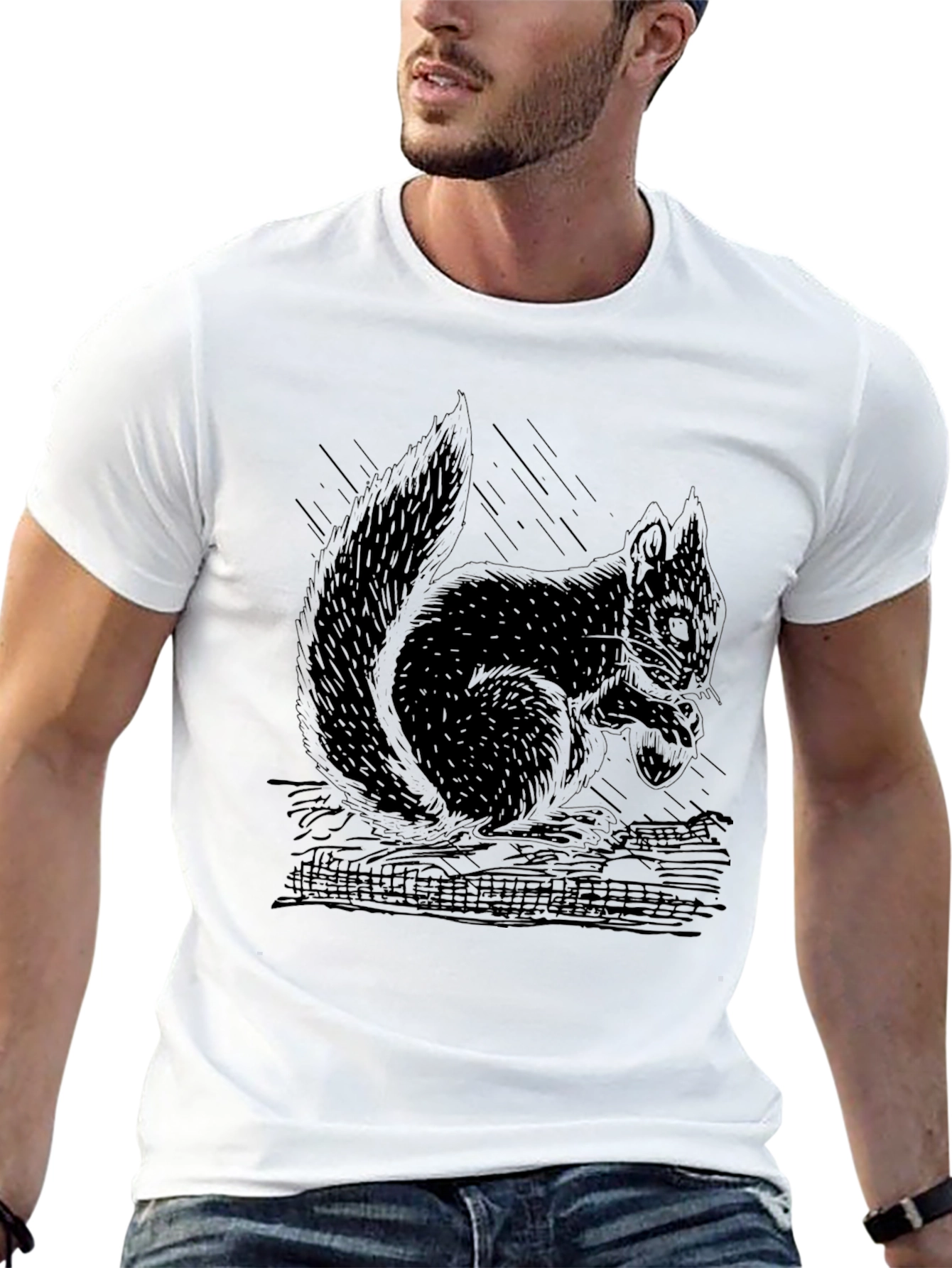 Mens Black Squirrel Graphic T-Shirt