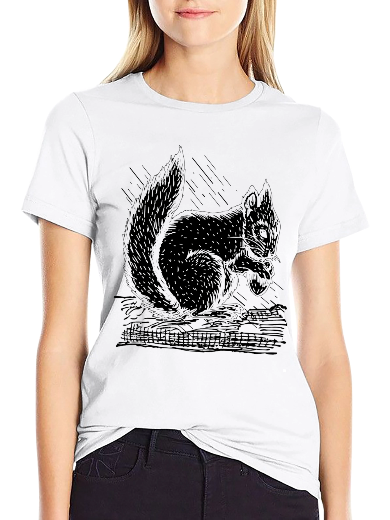 Mens Black Squirrel Graphic T-Shirt