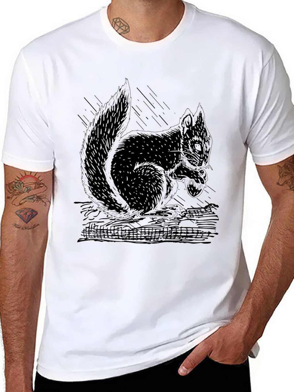 Mens Black Squirrel Graphic T-Shirt