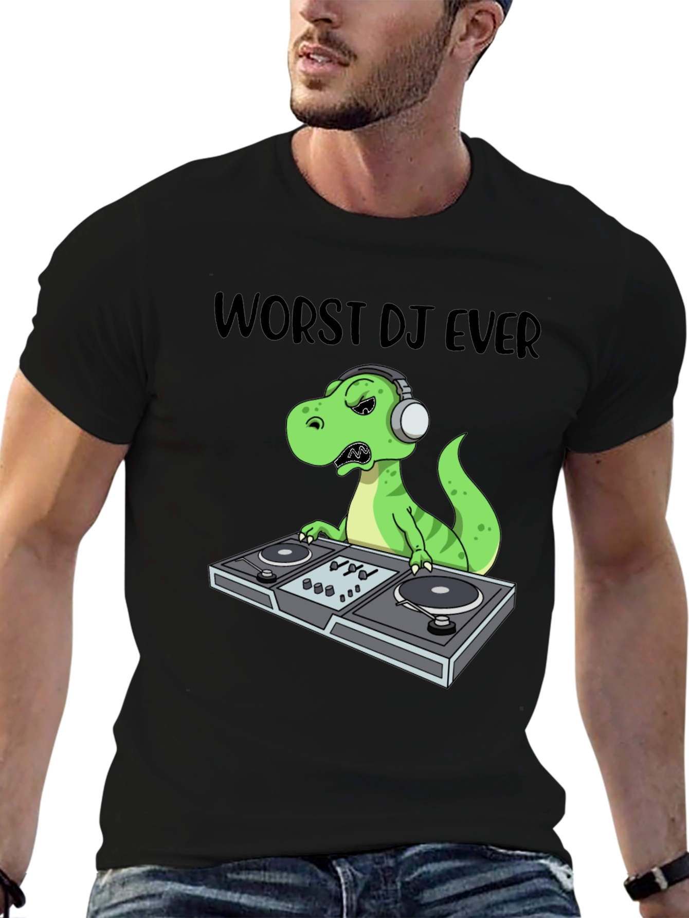 Worst DJ Ever T-Shirt - Dinosaur DJing