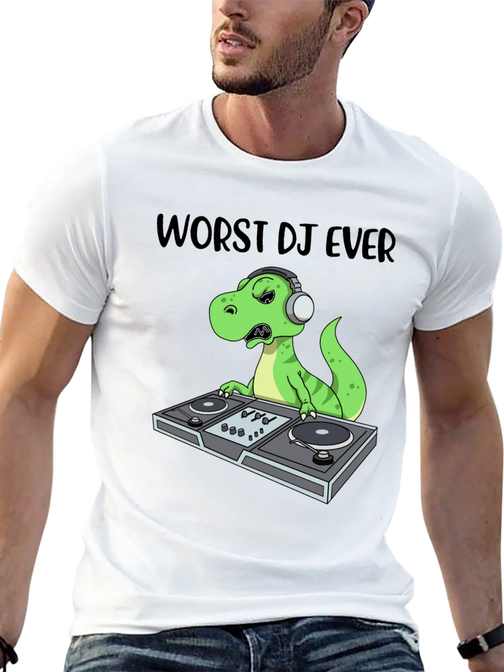 Worst DJ Ever T-Shirt - Dinosaur DJing