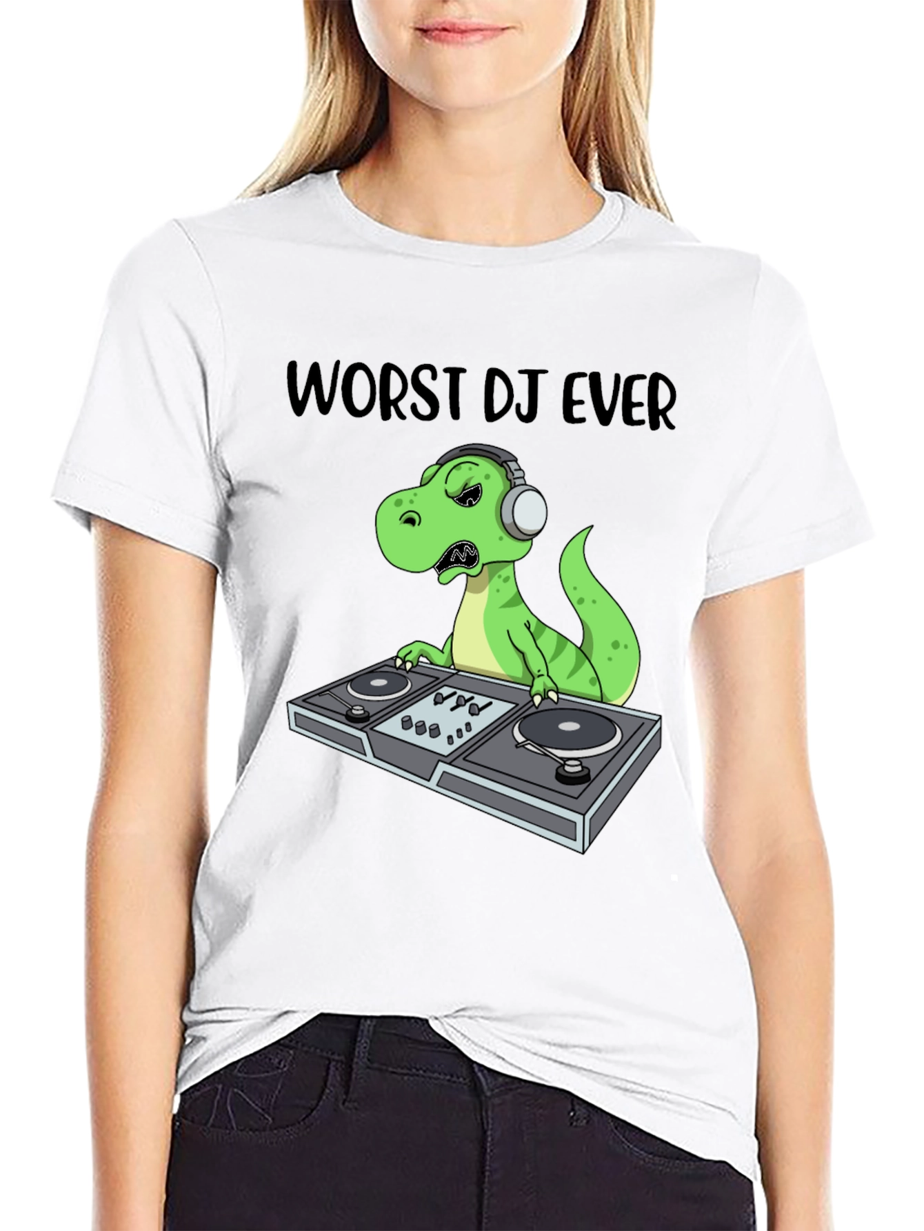Worst DJ Ever T-Shirt - Dinosaur DJing