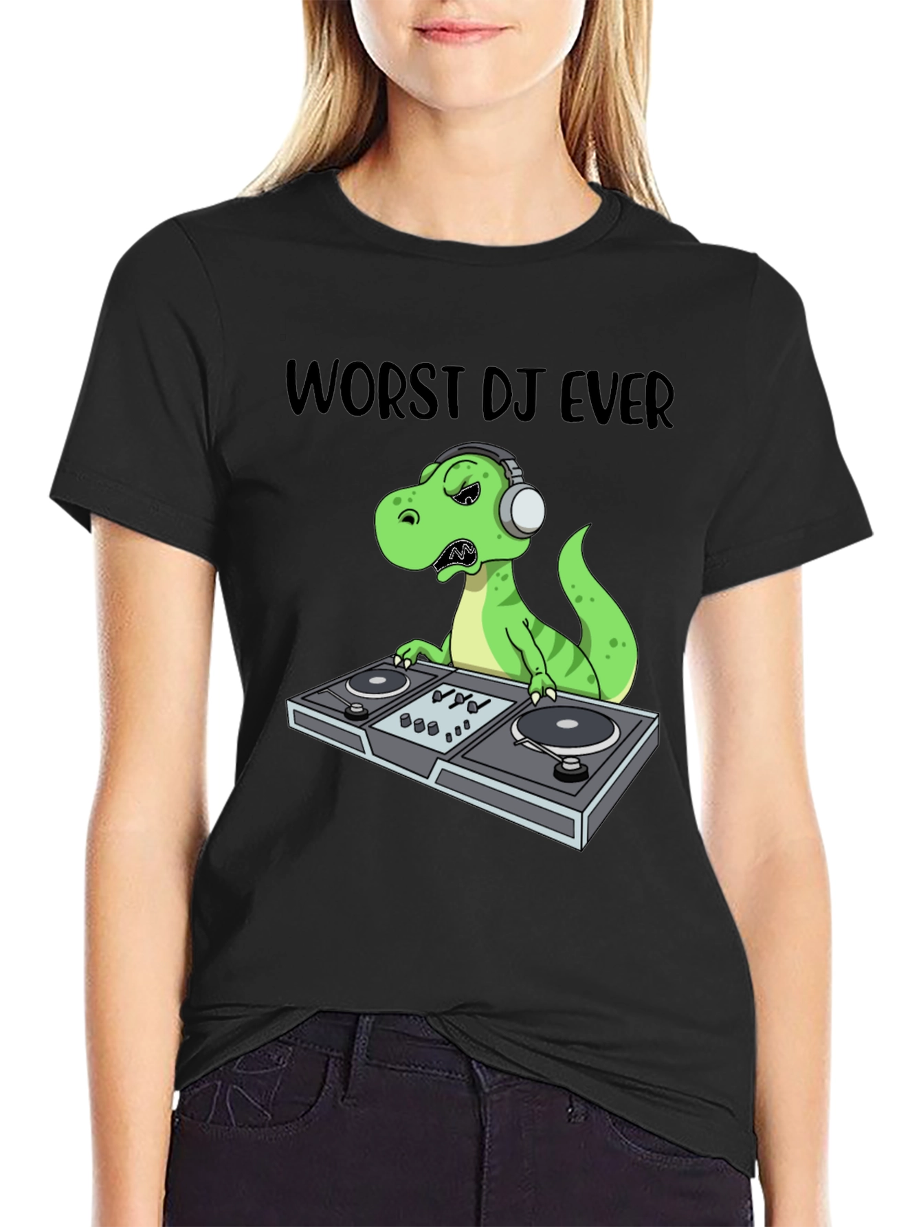 Worst DJ Ever T-Shirt - Dinosaur DJing