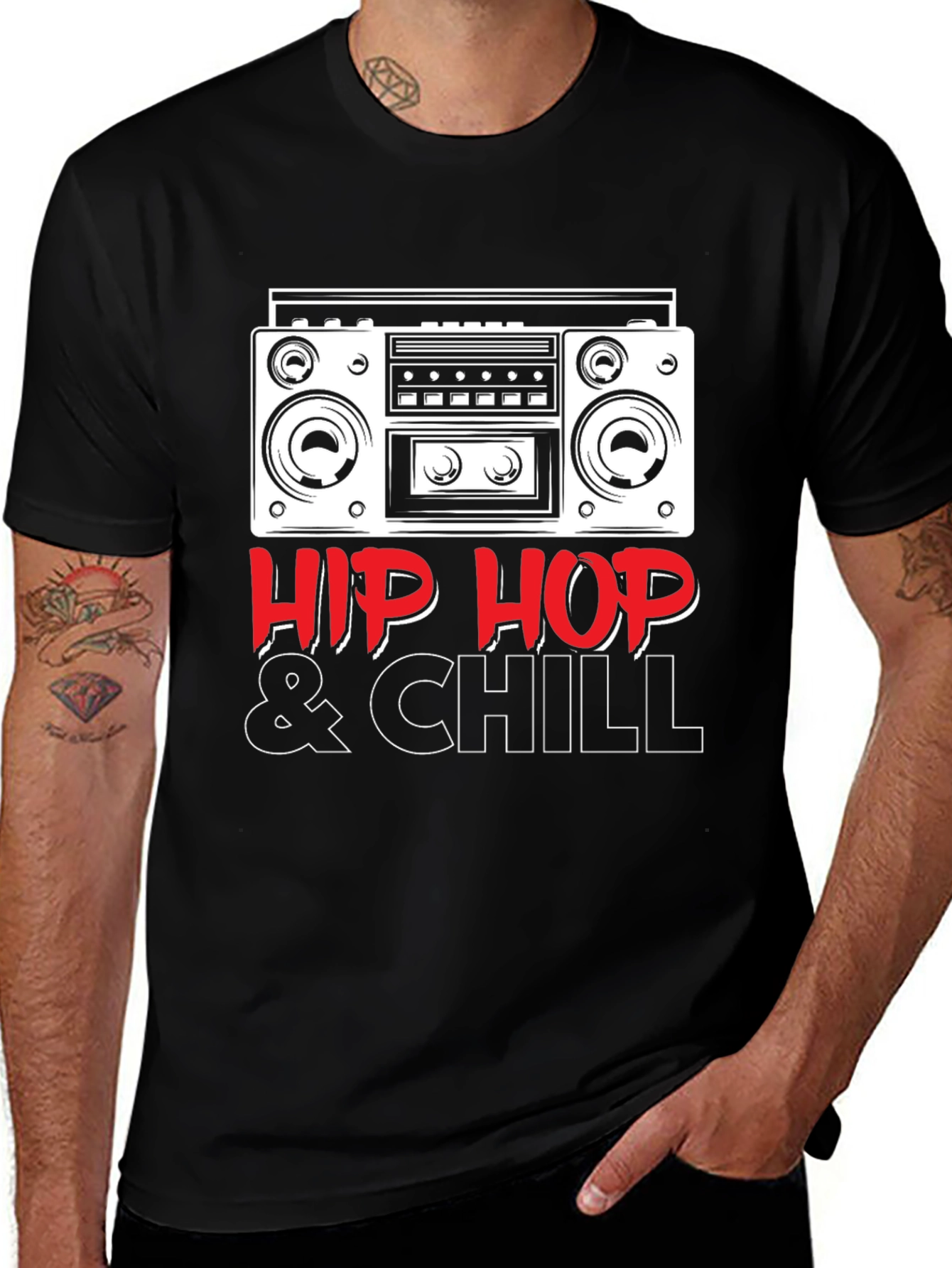 Hip Hop & Chill Graphic Tee - Cool Boombox Design