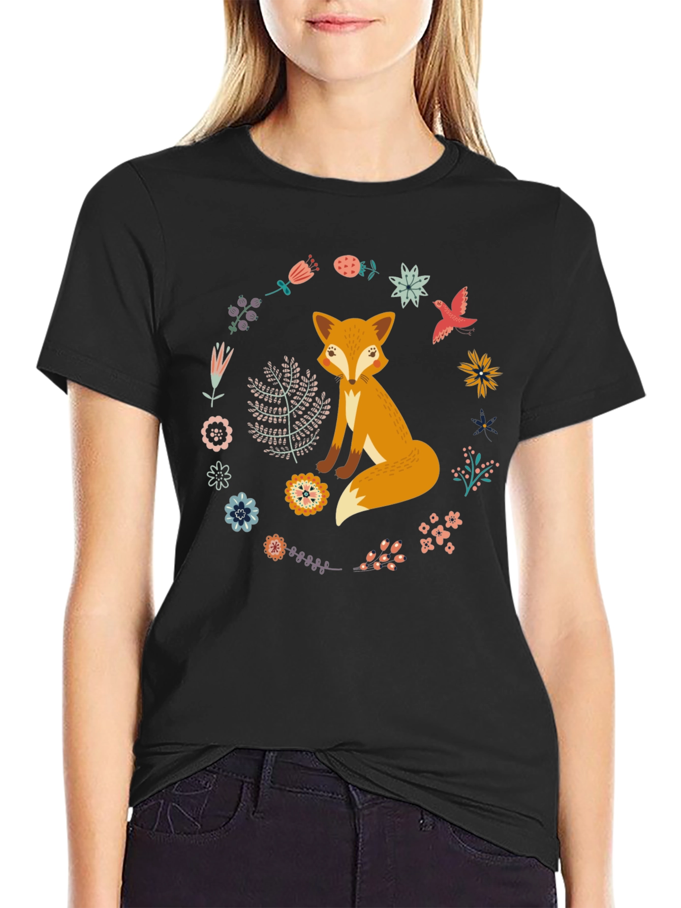 Fox and Floral Wreath Graphic Tee