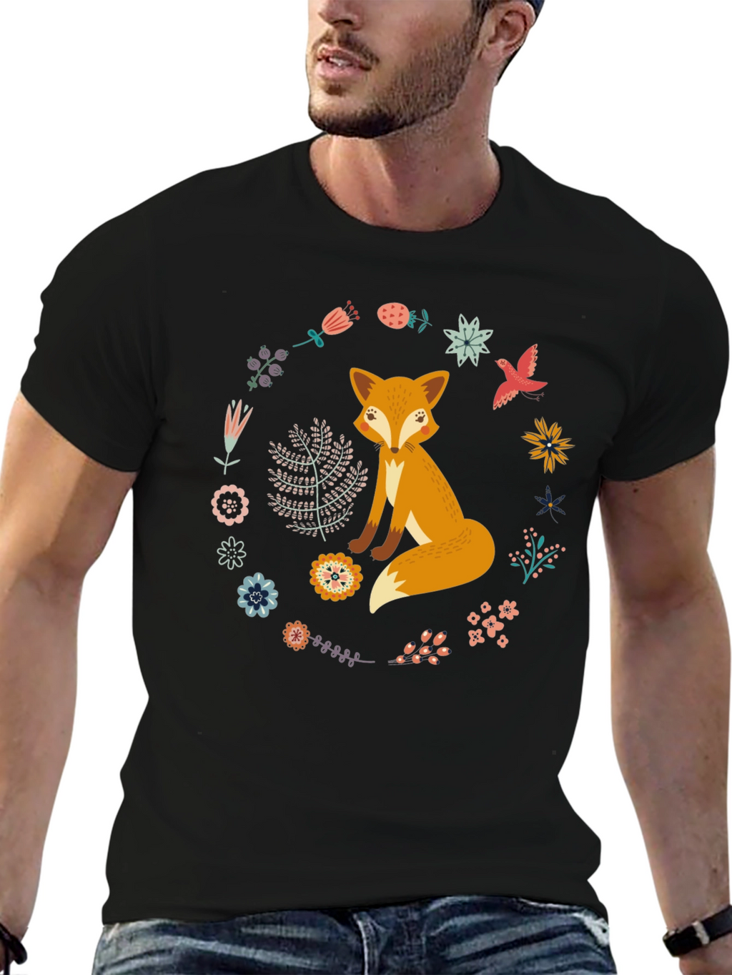 Fox and Floral Wreath Graphic Tee