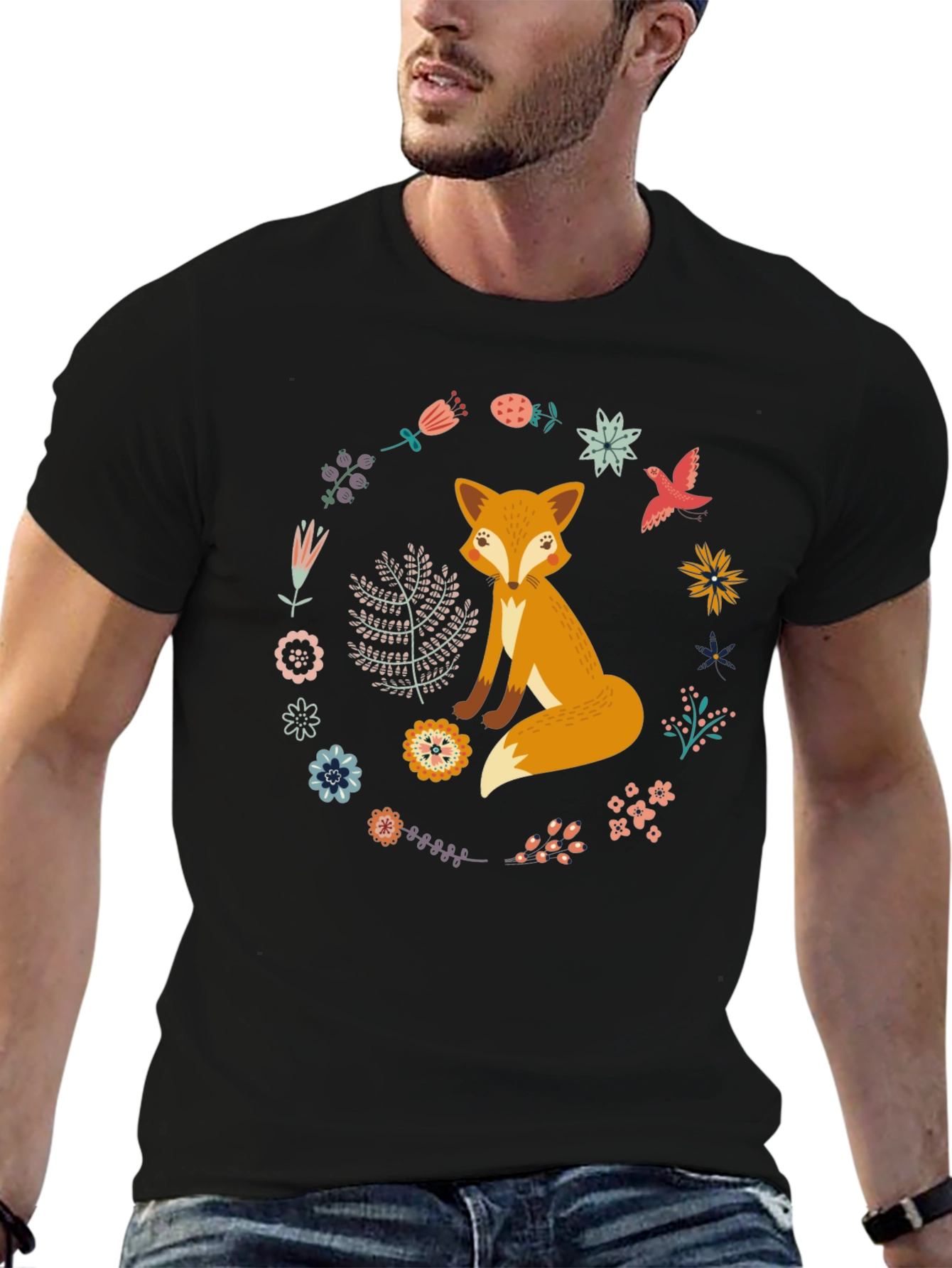 Fox and Floral Wreath Graphic Tee
