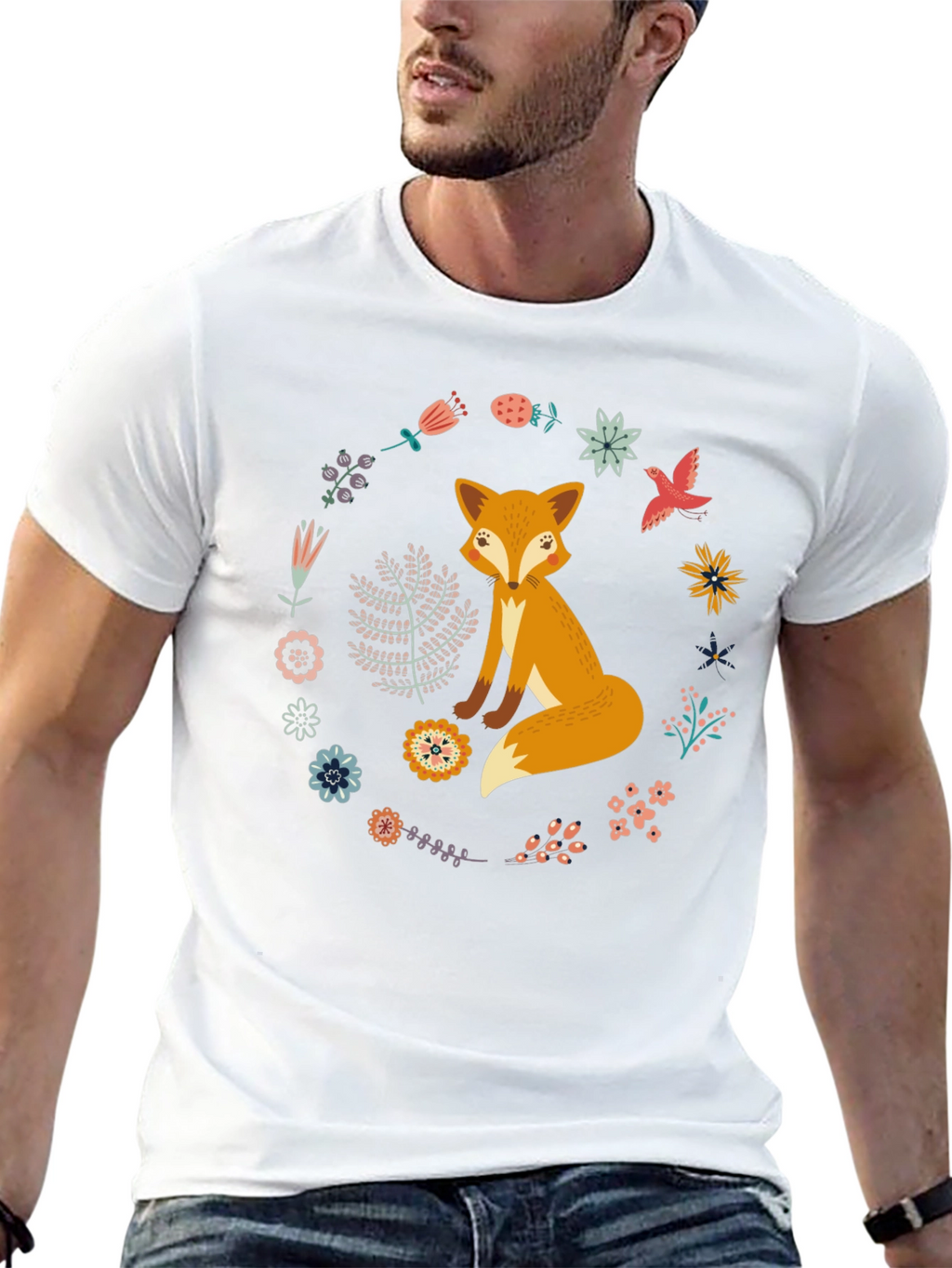Fox and Floral Wreath Graphic Tee