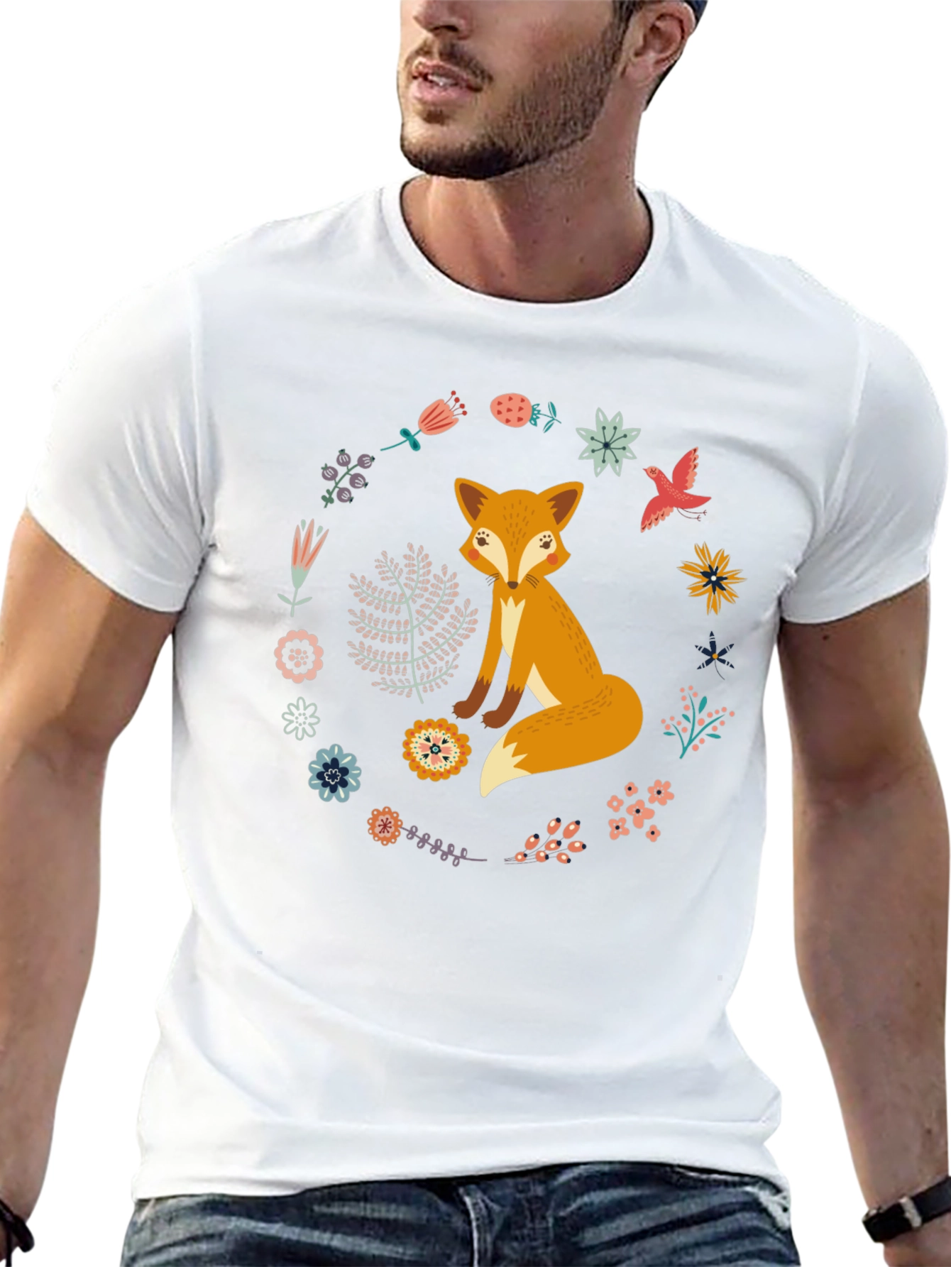 Fox and Floral Wreath Graphic Tee