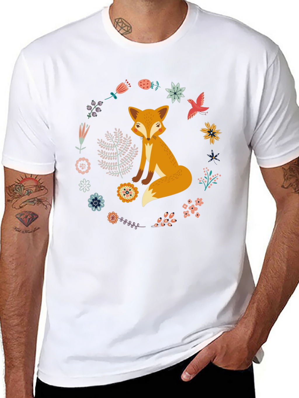 Fox and Floral Wreath Graphic Tee