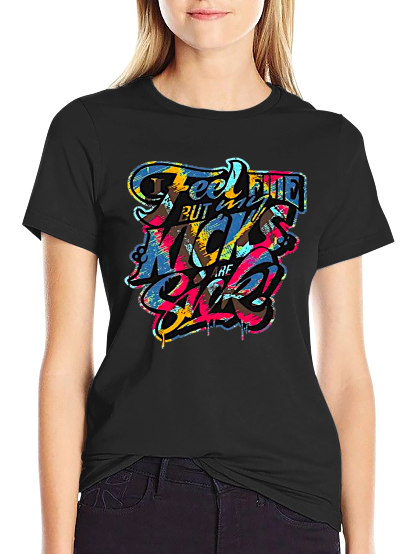 Feel Fine Black Graphic T-Shirt