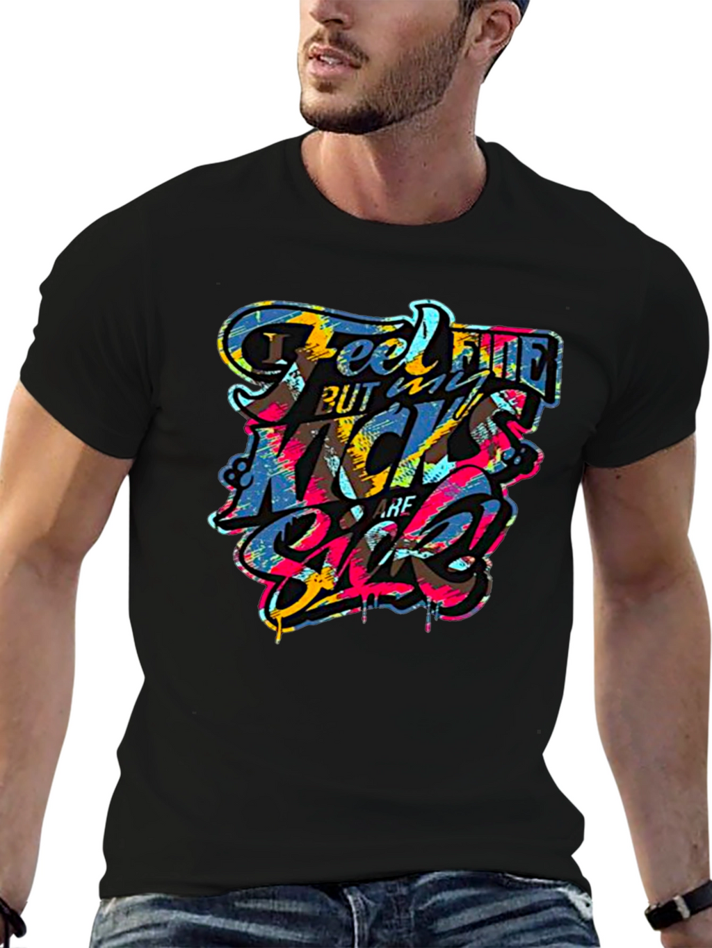 Feel Fine Black Graphic T-Shirt