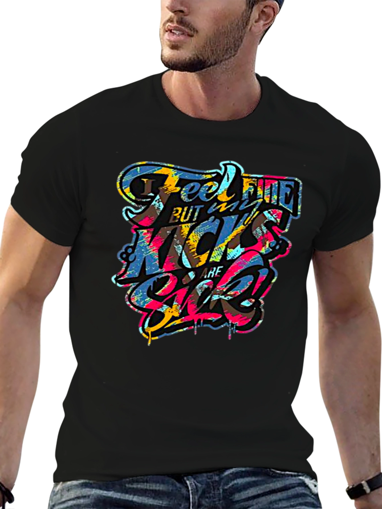 Feel Fine Black Graphic T-Shirt
