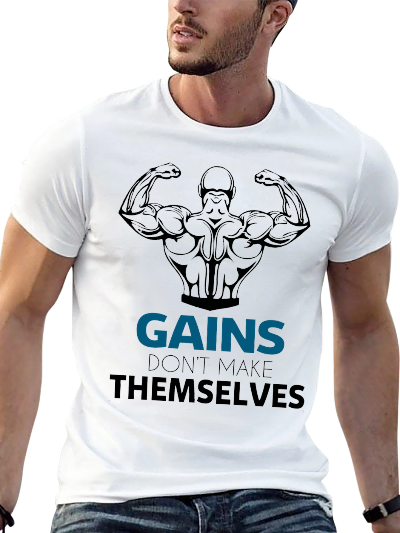 Gains Black Graphic T-Shirt - Workout Motivation