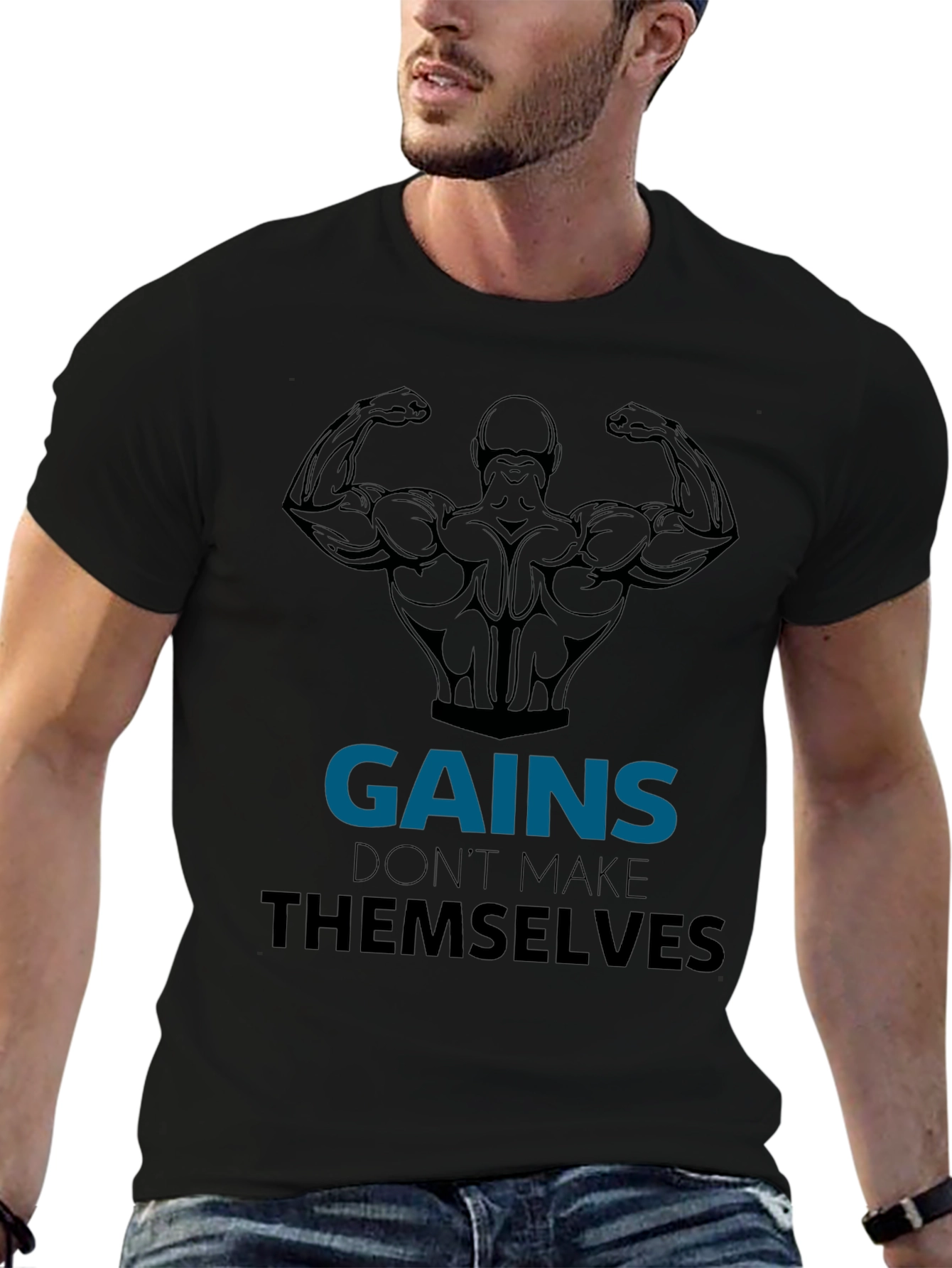 Gains Black Graphic T-Shirt - Workout Motivation