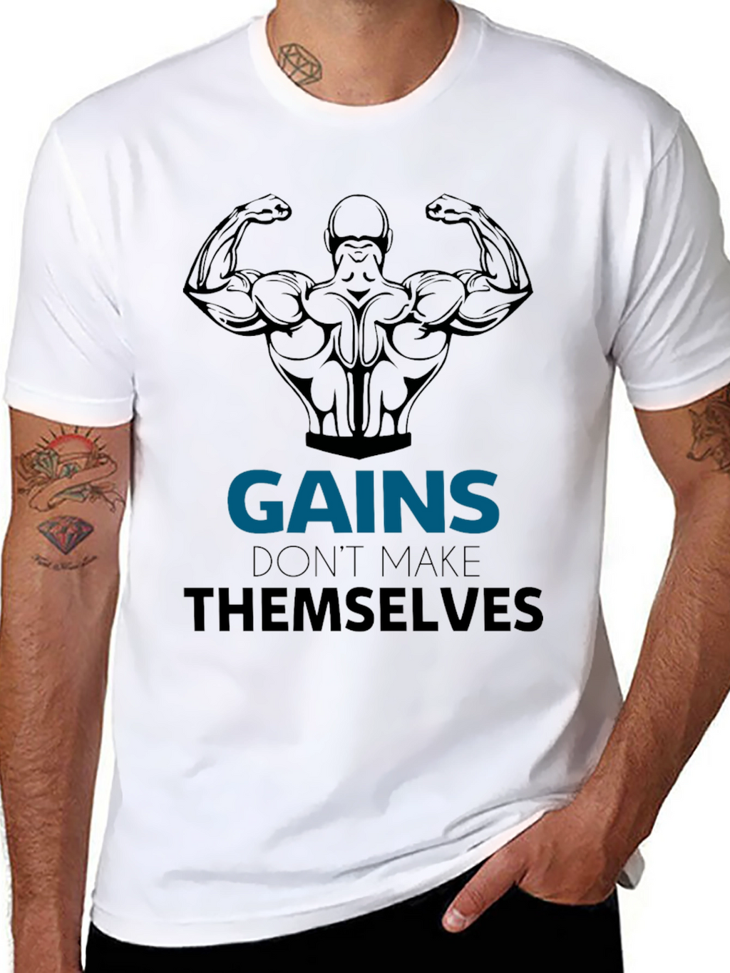 Gains Black Graphic T-Shirt - Workout Motivation